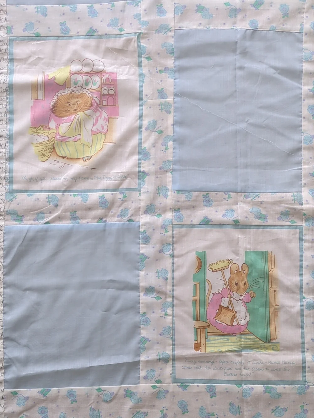Handmade Peter Rabbit Beatrix Potter Quilt Top 77.5x87 Unfinished Cotton